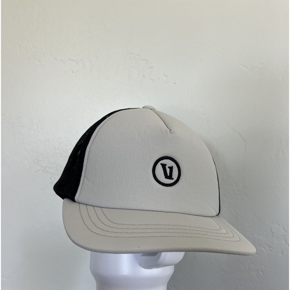 Vuori Circle Logo Foam Performance Trucker Hat Grey and Black